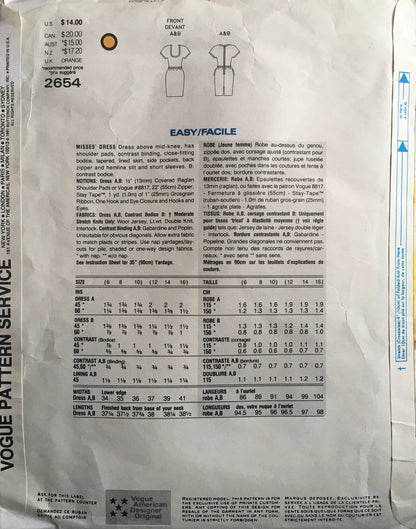 Vogue 2654 Sewing Pattern (Vintage) UNCUT