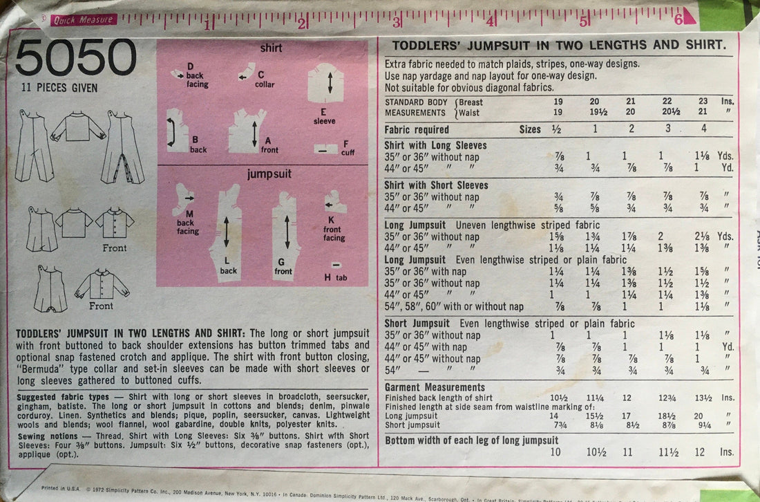 Simplicity 5050 Sewing Pattern (Vintage) UNCUT/CUT