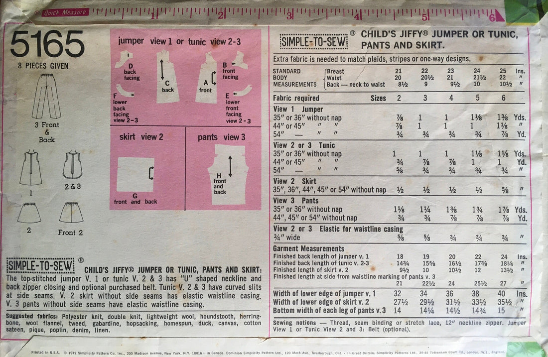 Simplicity 5165 Sewing Pattern (Vintage) CUT