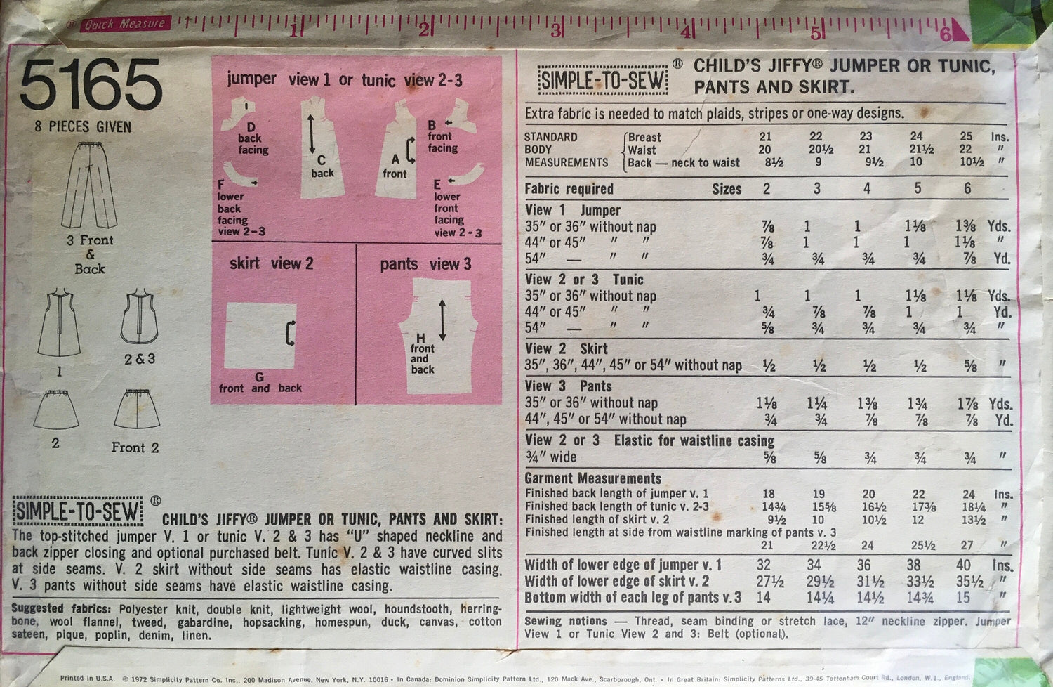 Simplicity 5165 Sewing Pattern (Vintage) CUT