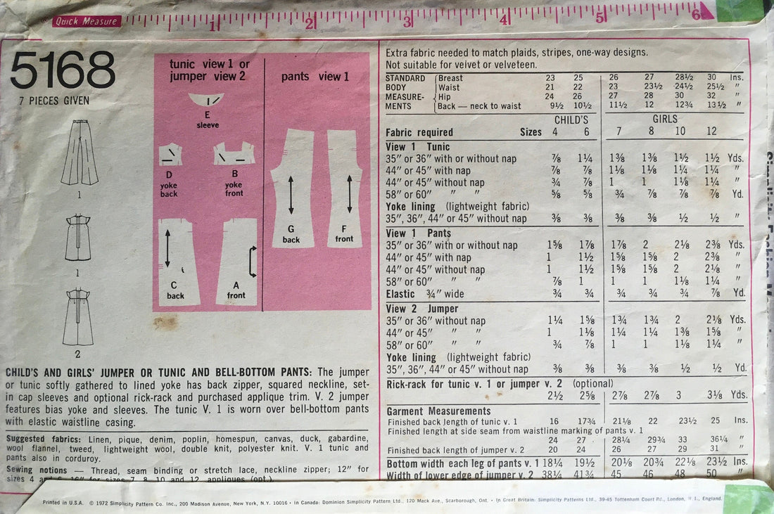 Simplicity 5168 Sewing Pattern (Vintage) CUT
