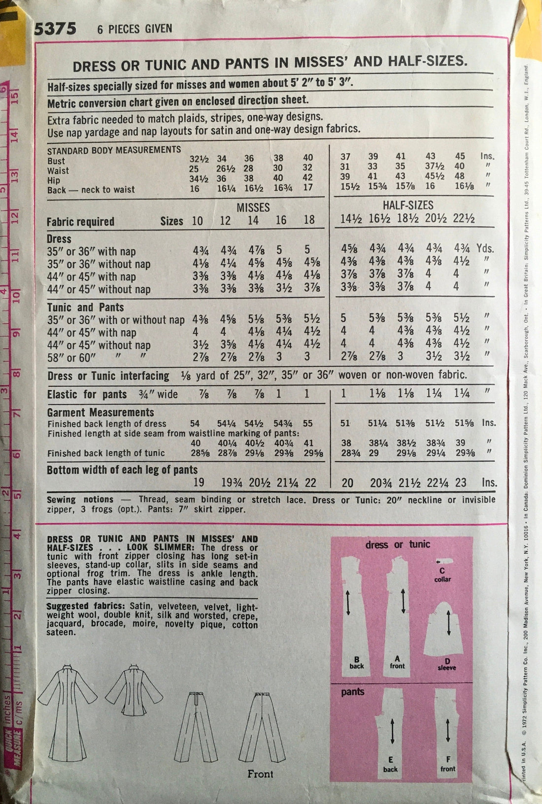 Simplicity 5375 Sewing Pattern (Vintage) UNCUT/CUT
