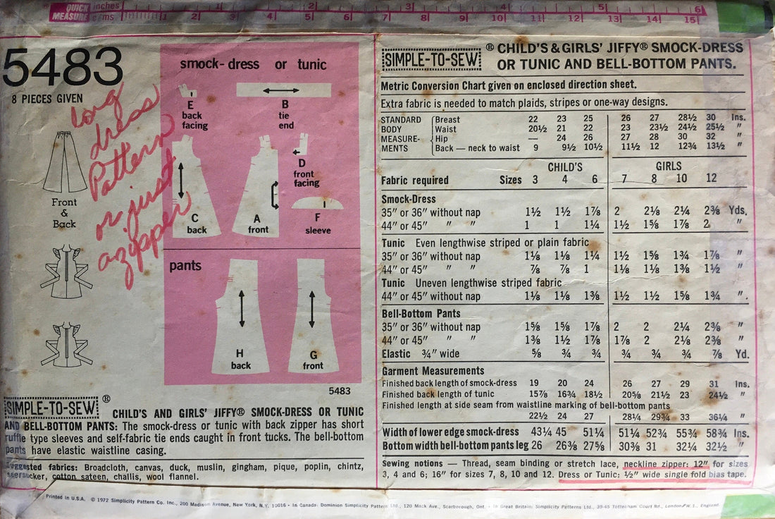 Simplicity 5483 Sewing Pattern (Vintage) CUT