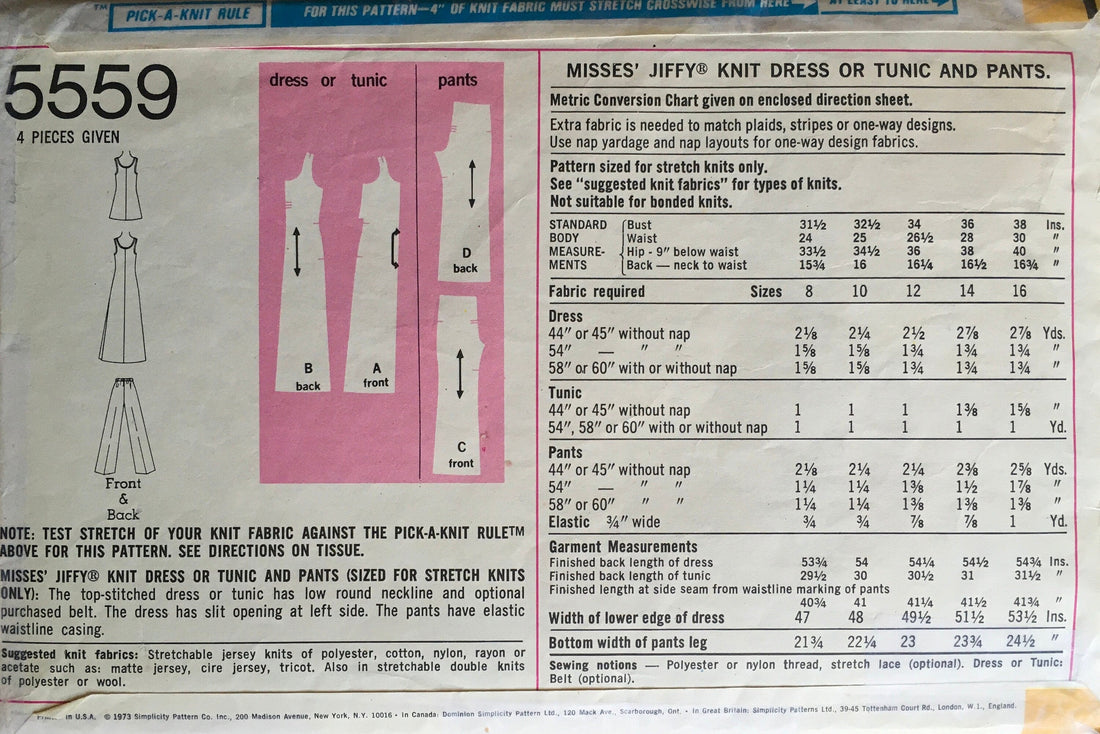 Simplicity 5559 Sewing Pattern (Vintage) CUT