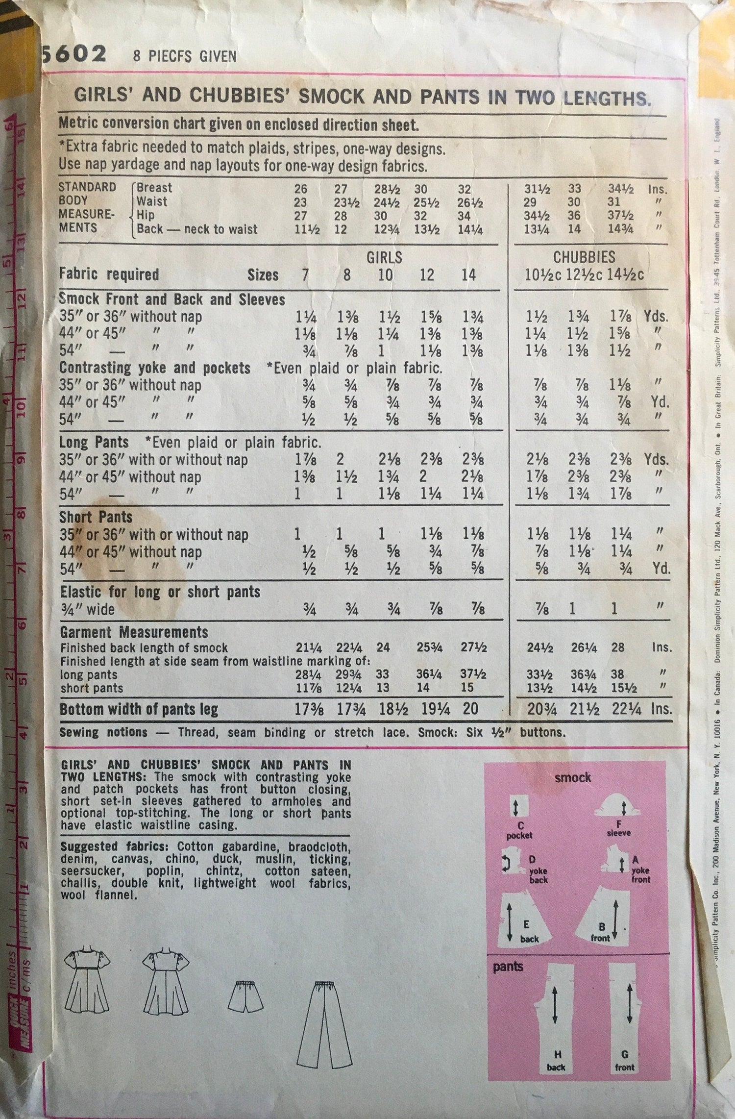 Simplicity 5602 Sewing Pattern (Vintage) CUT
