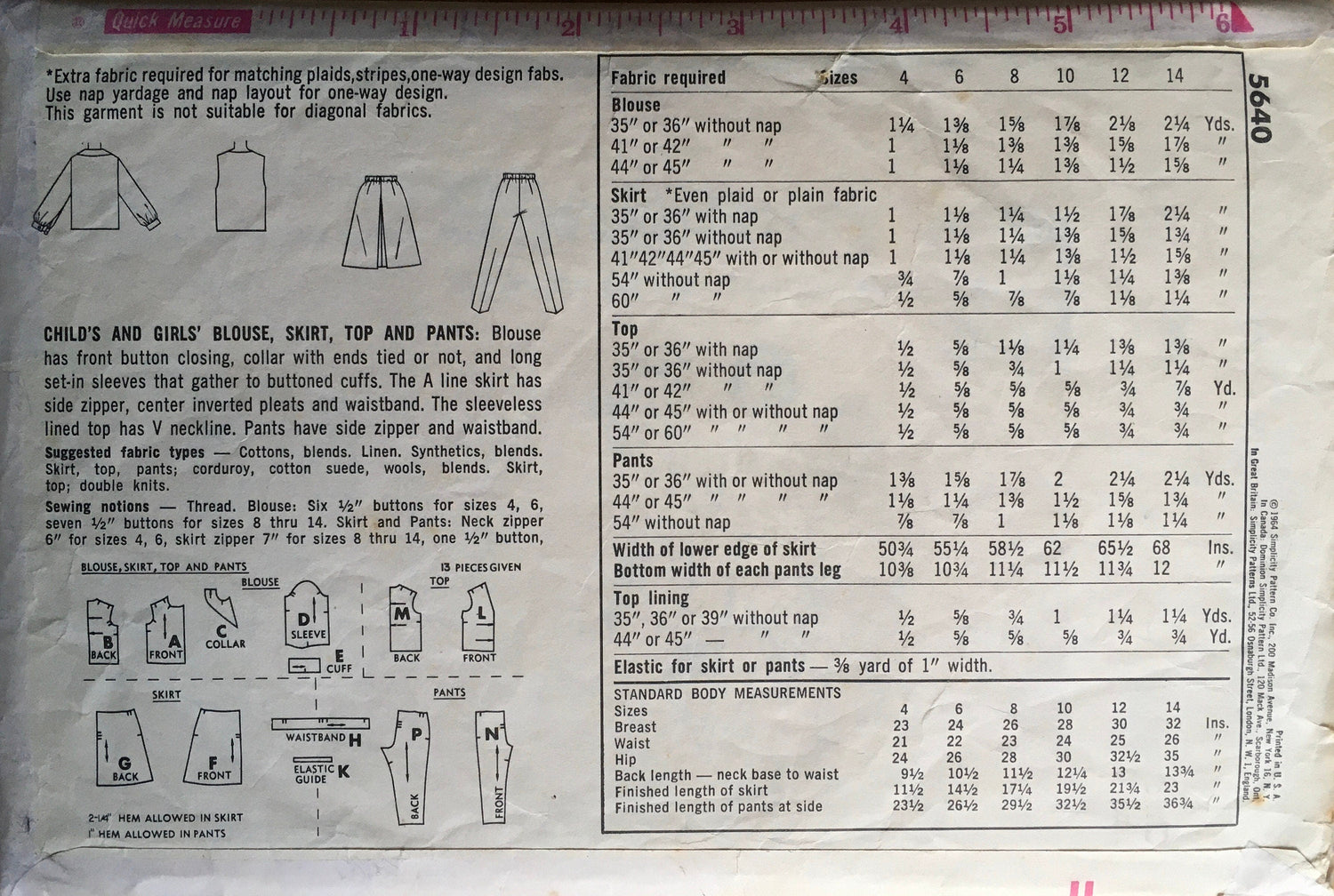 Simplicity 5640 Sewing Pattern (Vintage) CUT