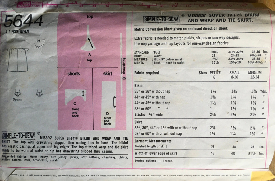 Simplicity 5644 Sewing Pattern (Vintage) CUT