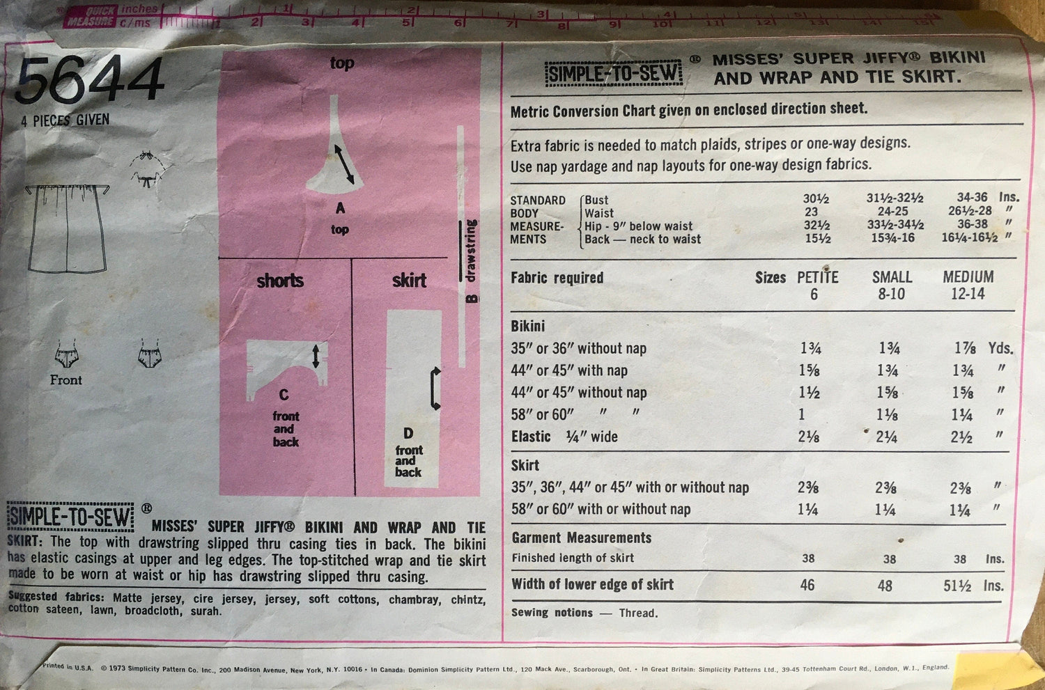 Simplicity 5644 Sewing Pattern (Vintage) CUT