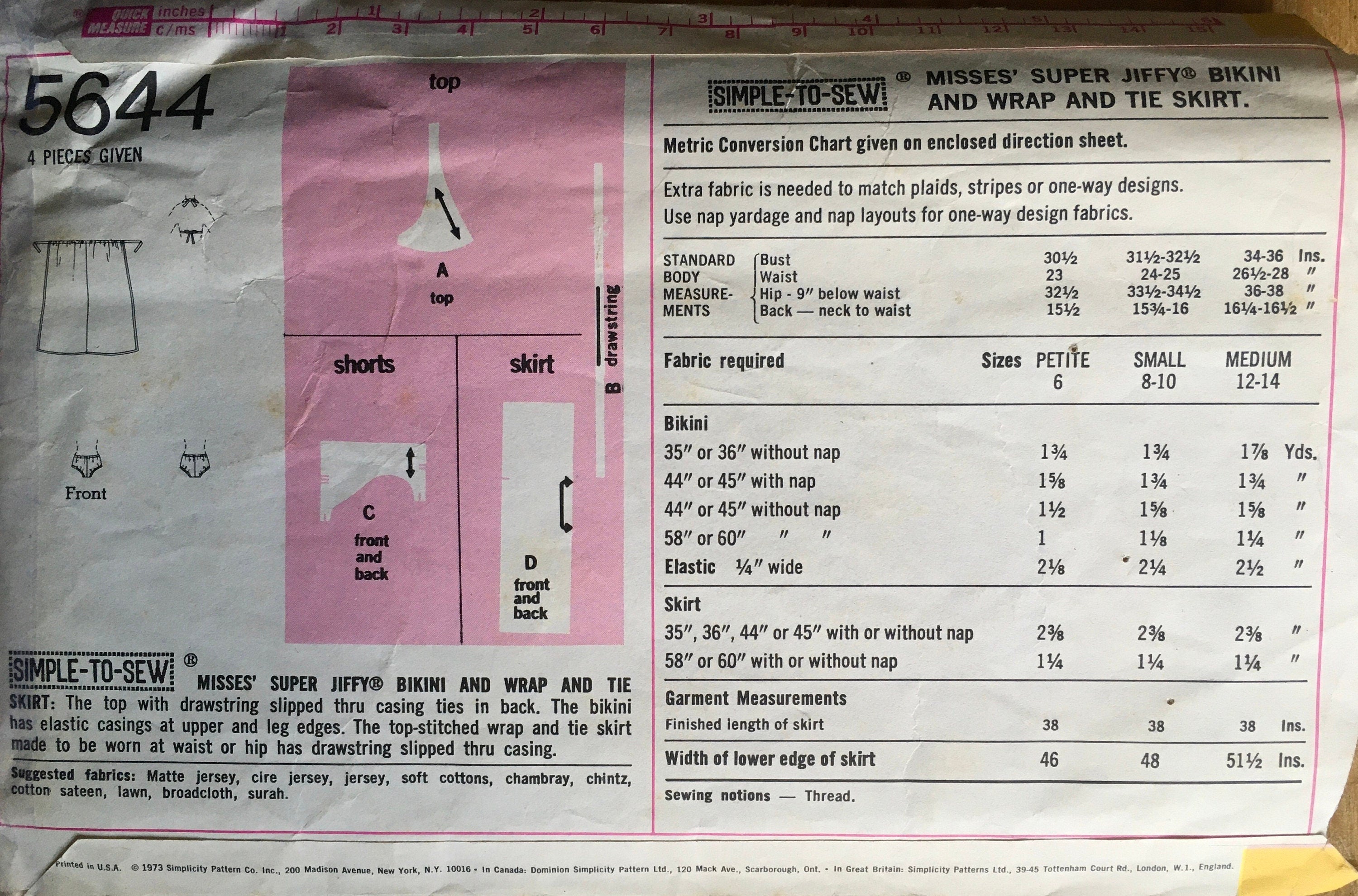 Simplicity 5644 Sewing Pattern (Vintage) CUT