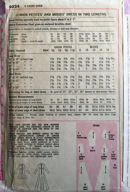 Simplicity 6024 Sewing Pattern (Vintage) CUT