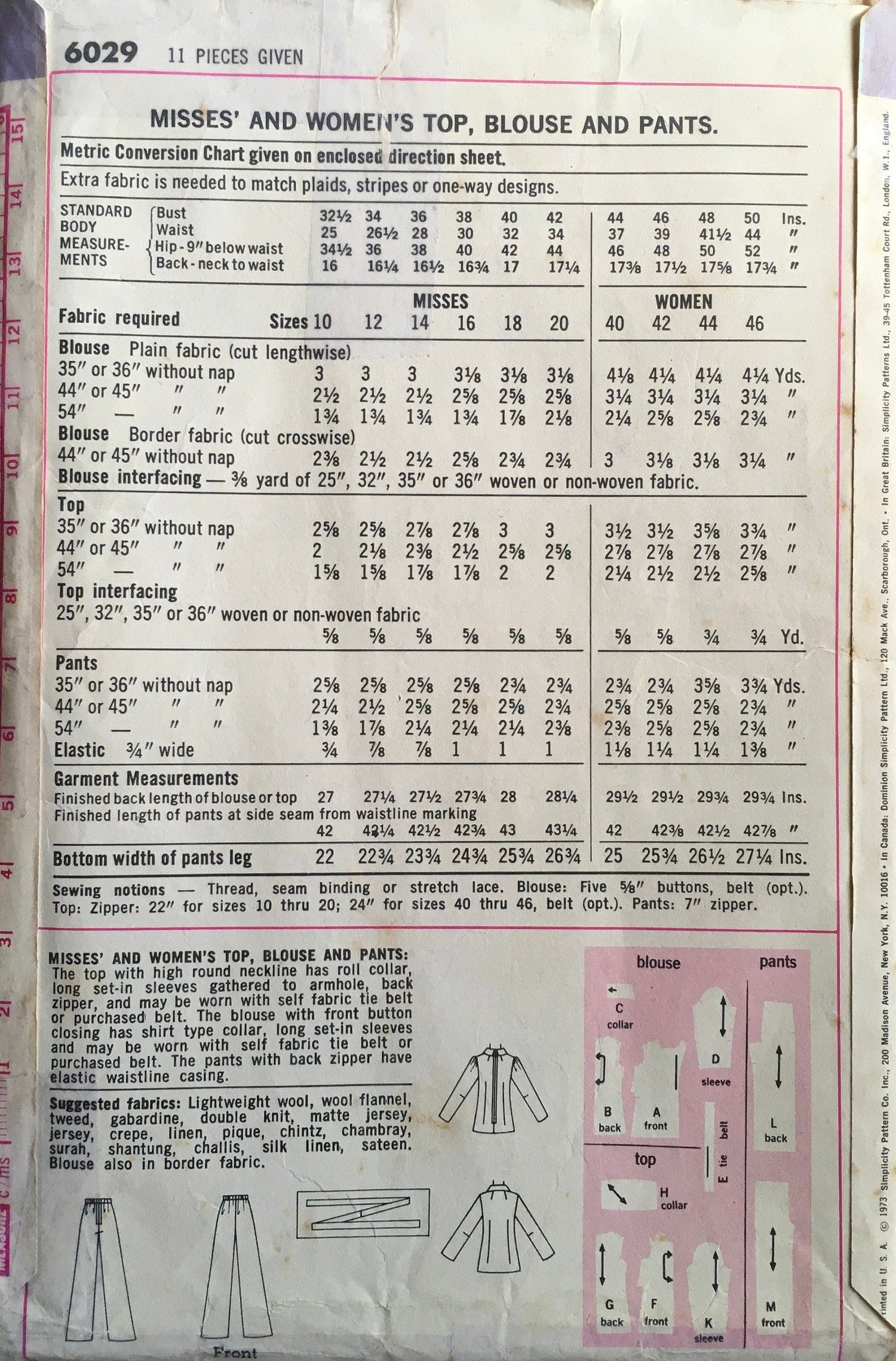 Simplicity 6029 Sewing Pattern (Vintage) UNCUT