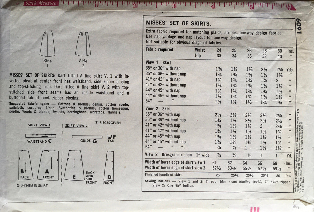 Simplicity 6091 Sewing Pattern (Vintage) CUT