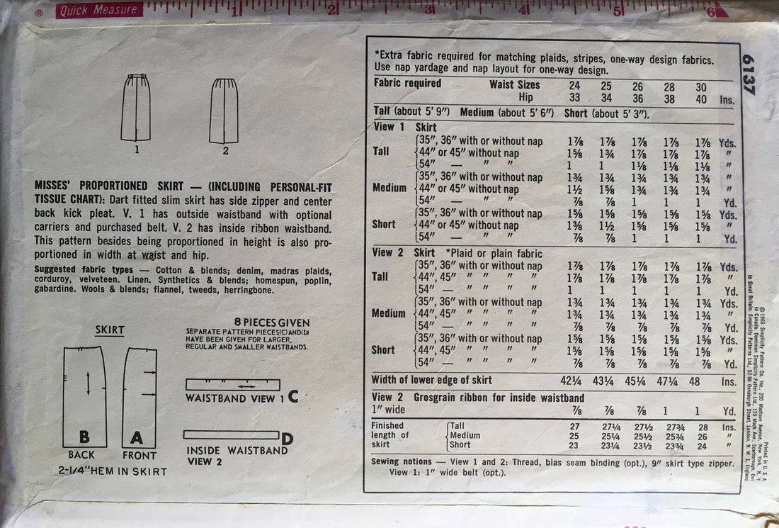 Simplicity 6137 Sewing Pattern (Vintage) CUT