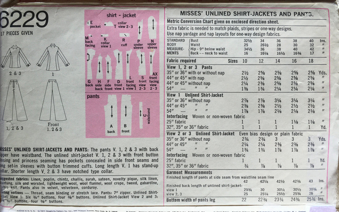 Simplicity 6229 Sewing Pattern (Vintage) CUT
