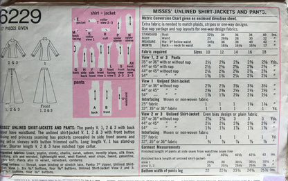 Simplicity 6229 Sewing Pattern (Vintage) CUT