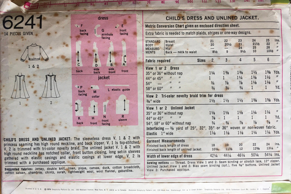 Simplicity 6241 Sewing Pattern (Vintage) CUT