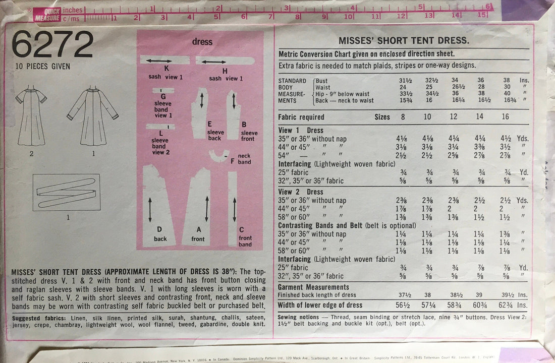 Simplicity 6272 Sewing Pattern (Vintage) UNCUT