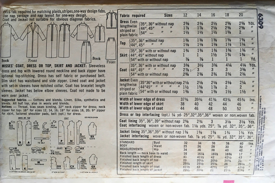 Simplicity 6309 Sewing Pattern (Vintage) CUT