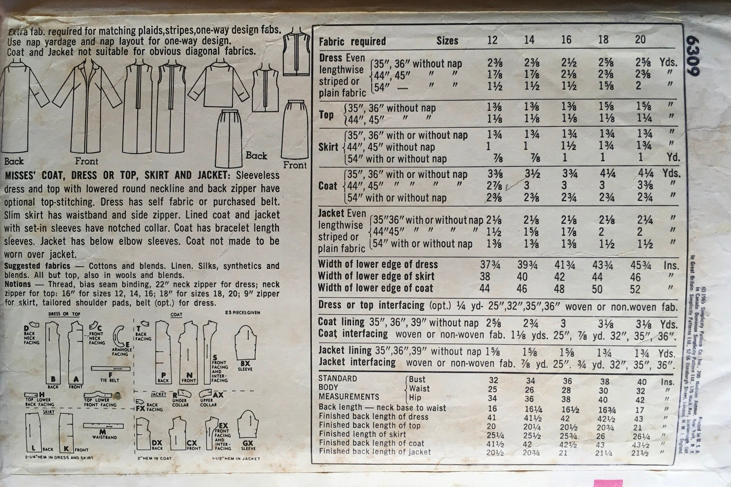 Simplicity 6309 Sewing Pattern (Vintage) CUT