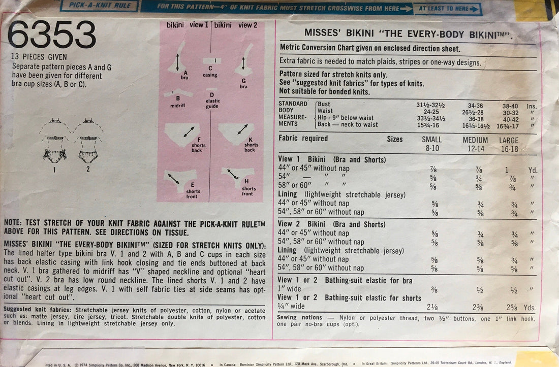 Simplicity 6353 Sewing Pattern (Vintage) CUT