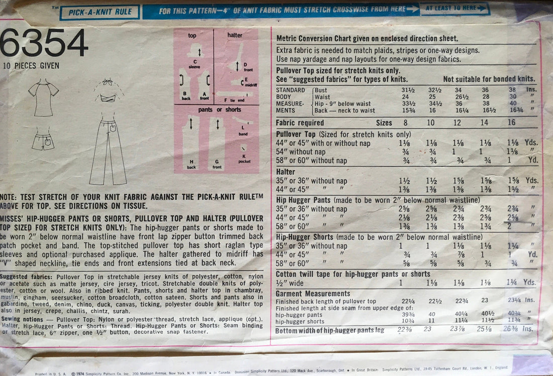 Simplicity 6354 Sewing Pattern (Vintage) CUT