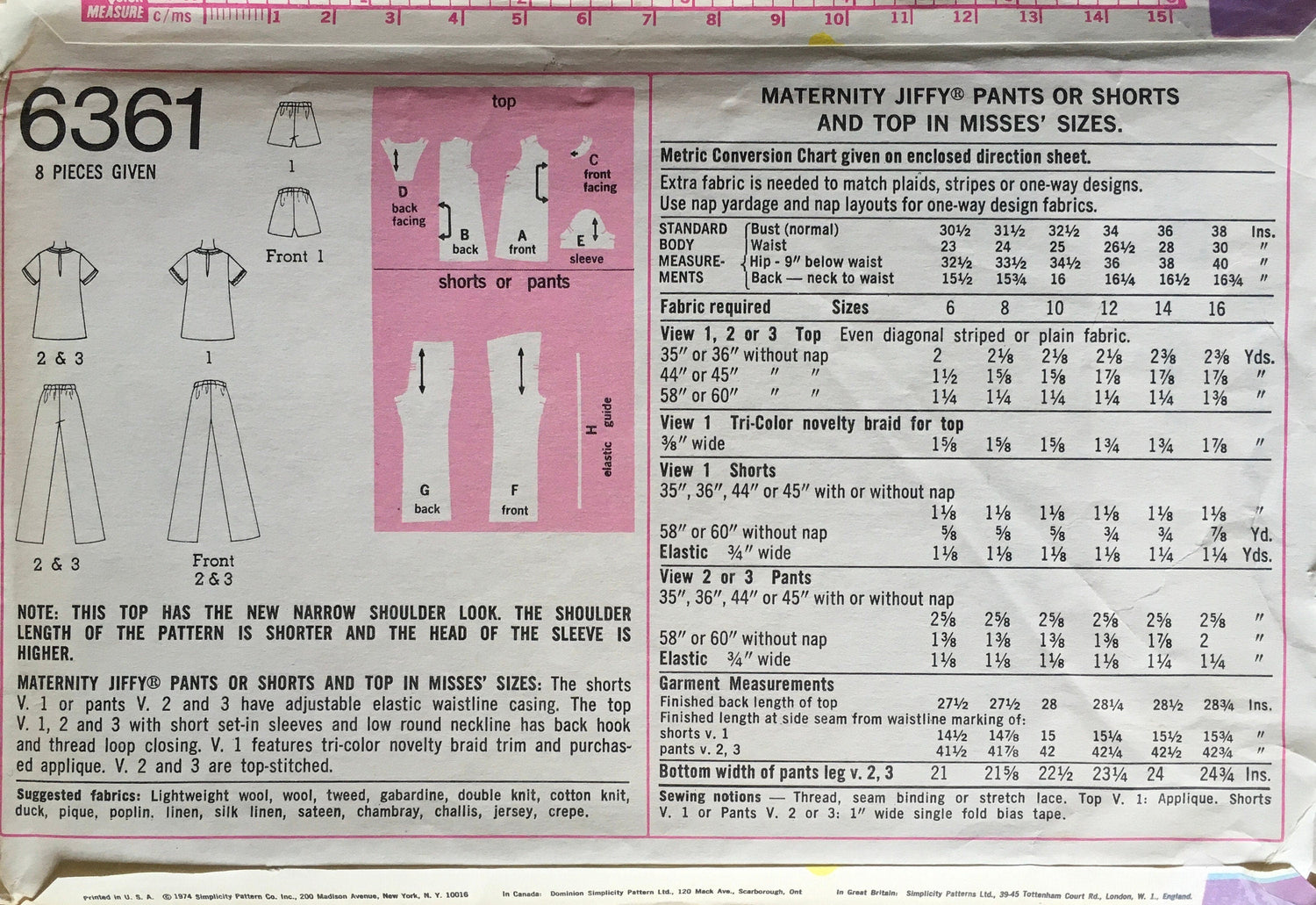 Simplicity 6361 Sewing Pattern (Vintage) UNCUT