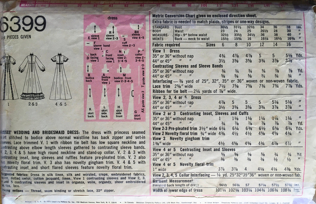 Simplicity 6399 Sewing Pattern (Vintage) CUT