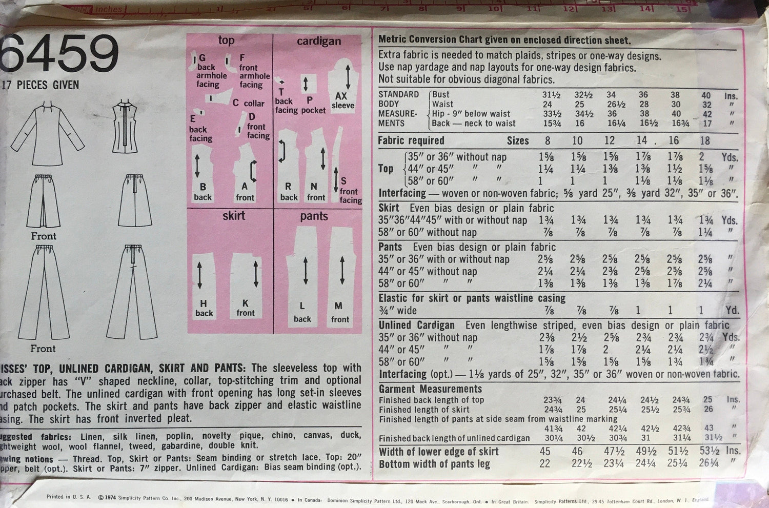 Simplicity 6459 Sewing Pattern (Vintage) UNCUT