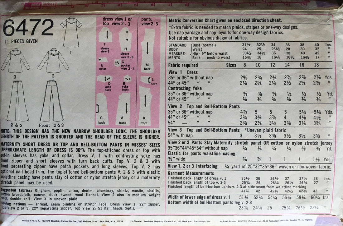 Simplicity 6472 Sewing Pattern (Vintage) CUT