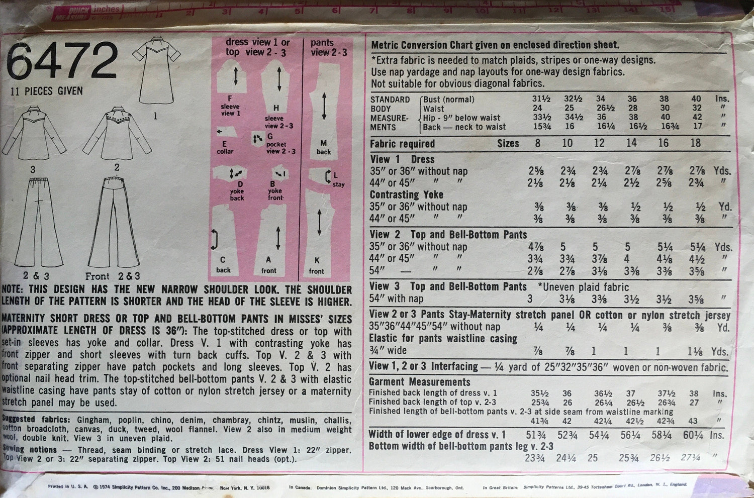 Simplicity 6472 Sewing Pattern (Vintage) CUT