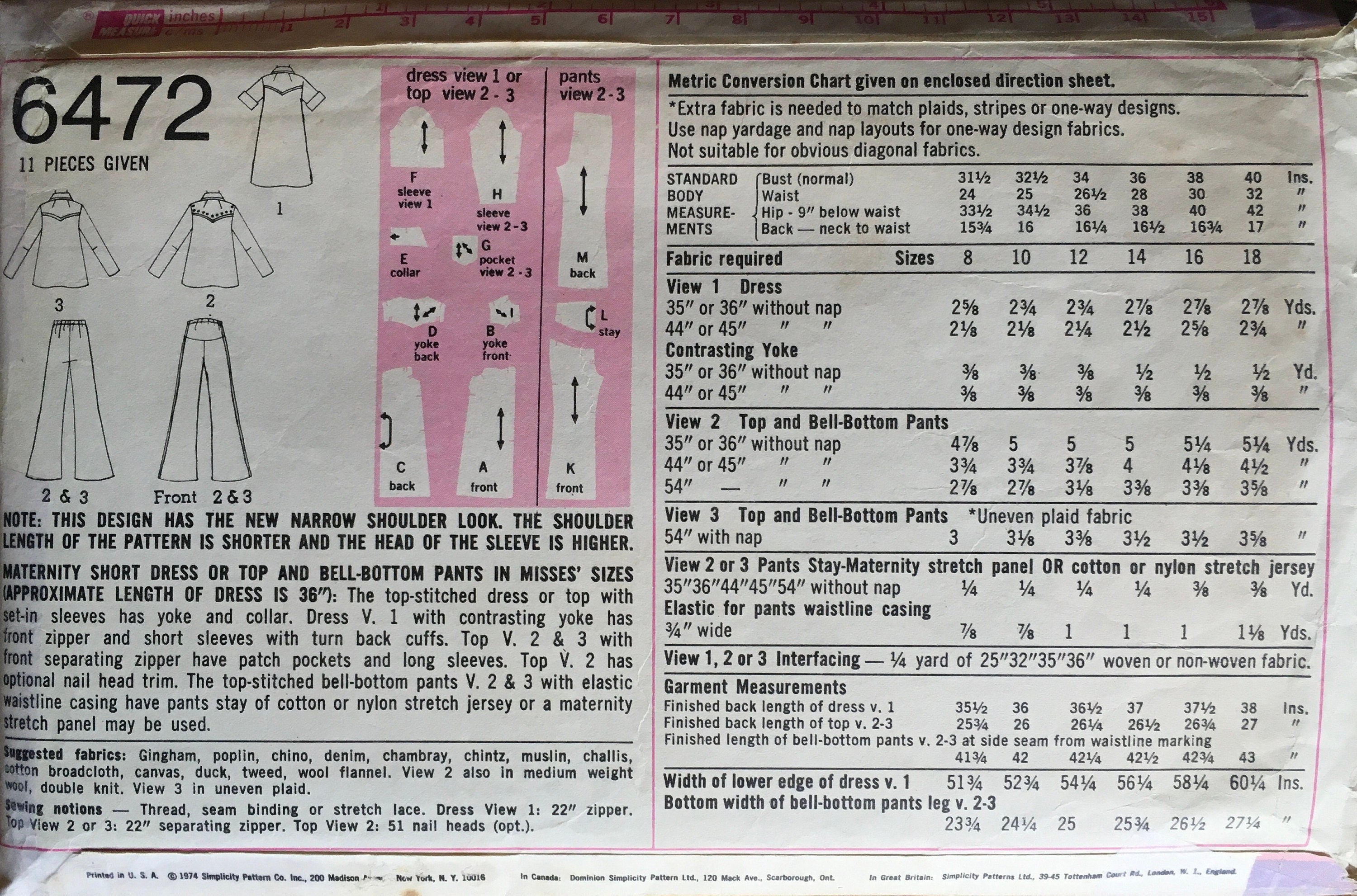 Simplicity 6472 Sewing Pattern (Vintage) CUT