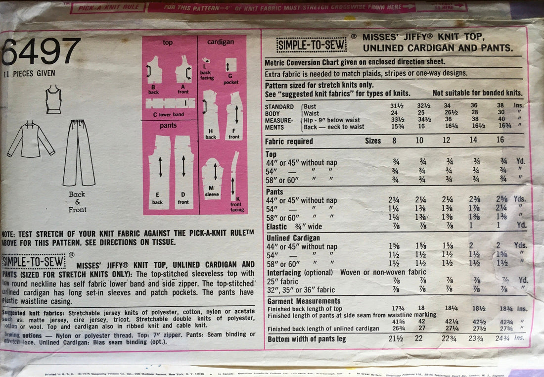 Simplicity 6497 Sewing Pattern (Vintage) CUT