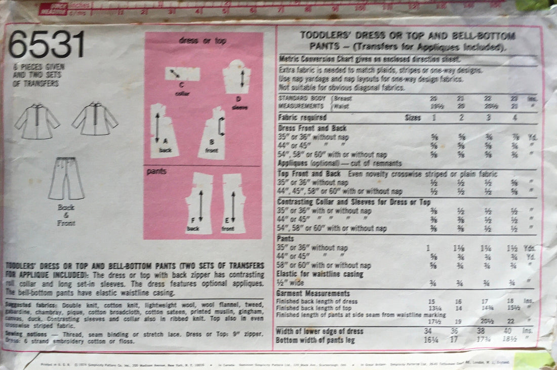 Simplicity 6531 Sewing Pattern (Vintage) CUT