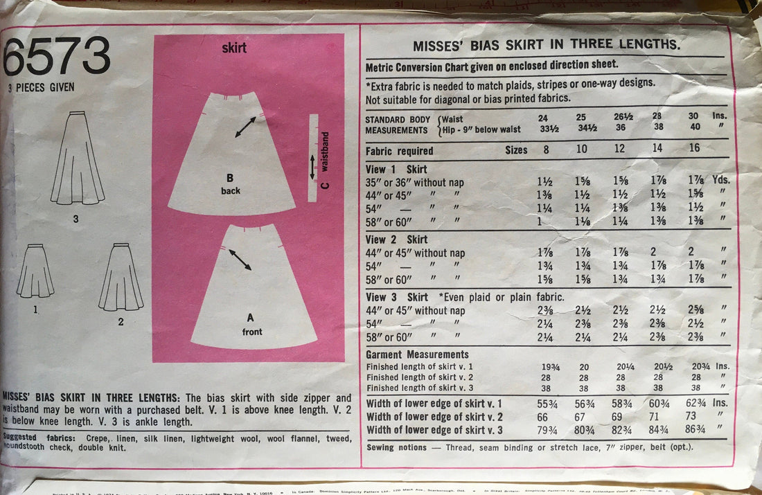 Simplicity 6573 Sewing Pattern (Vintage) CUT
