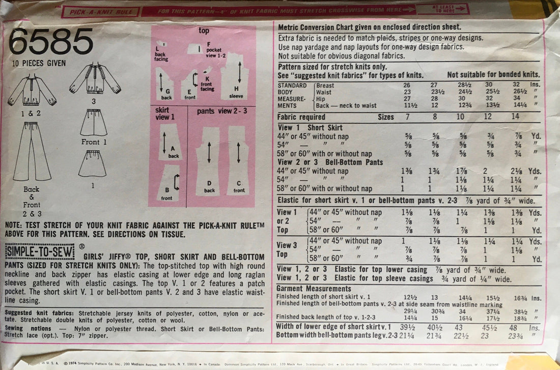 Simplicity 6585 Sewing Pattern (Vintage) CUT