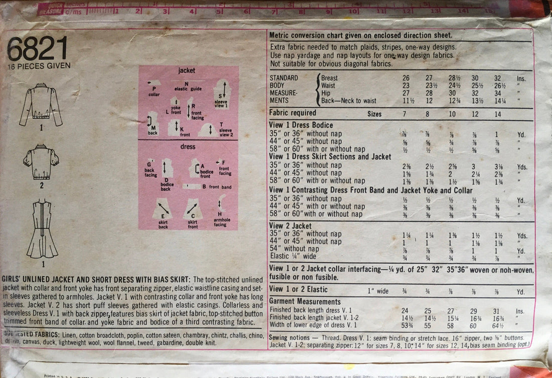 Simplicity 6821 Sewing Pattern (Vintage) CUT