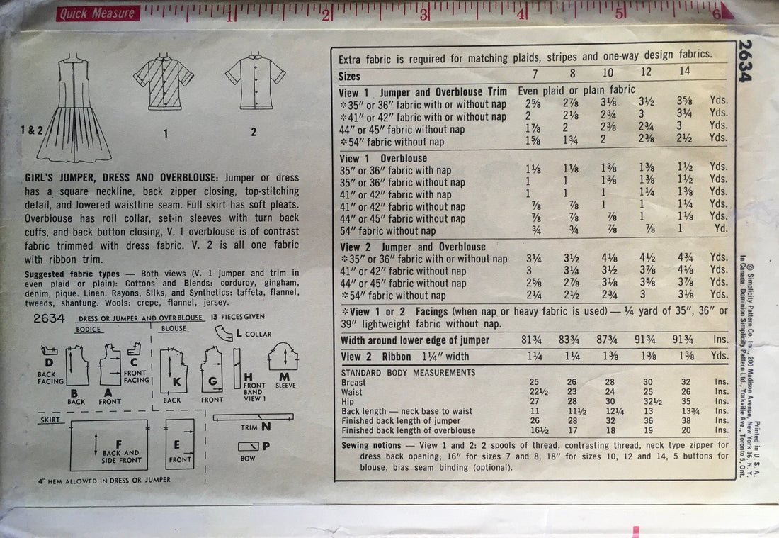 Simplicity 2634 Sewing Pattern (Vintage) UNCUT