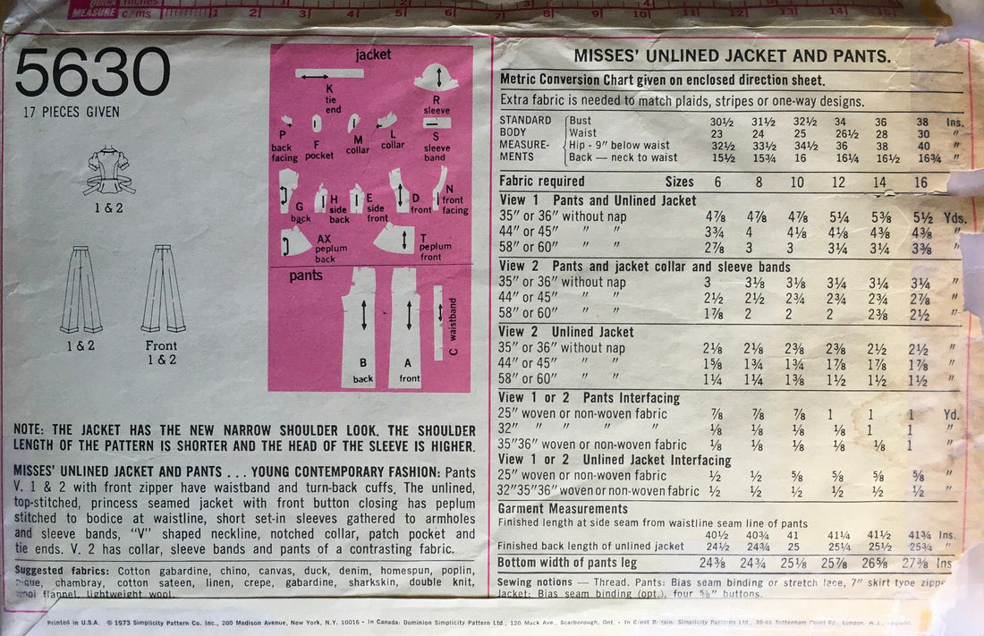 Simplicity 5630 Sewing Pattern (Vintage) CUT