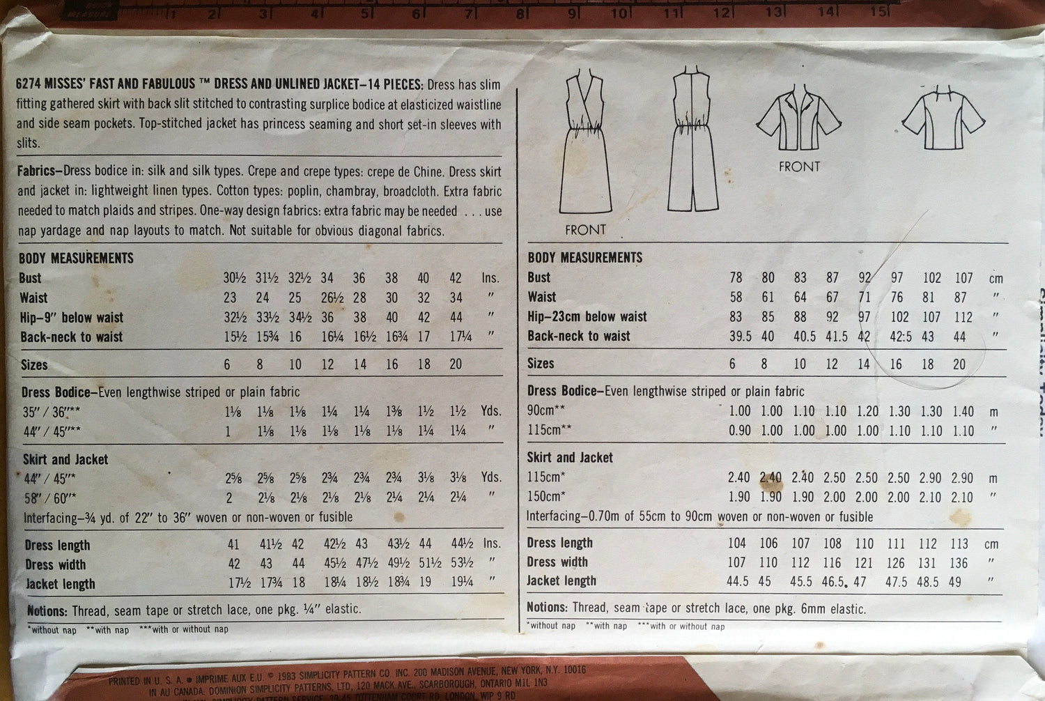 Simplicity 6274 Sewing Pattern (Vintage) UNCUT