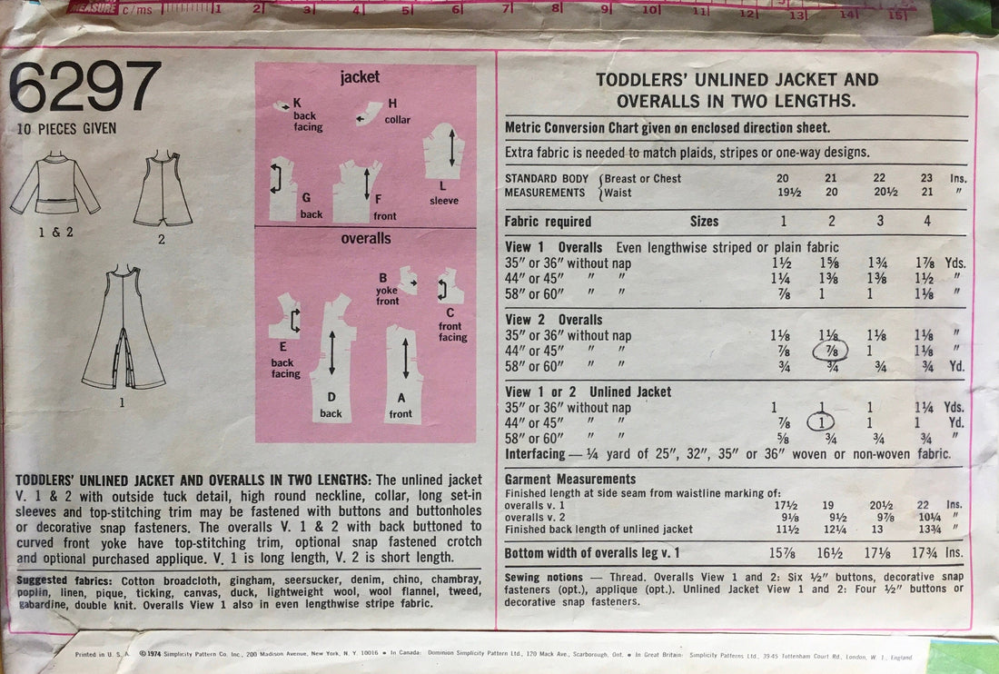 Simplicity 6297 Sewing Pattern (Vintage) CUT