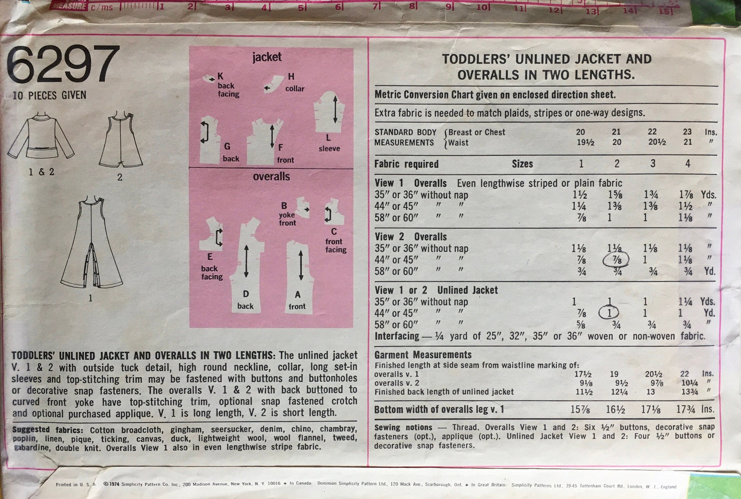 Simplicity 6297 Sewing Pattern (Vintage) CUT