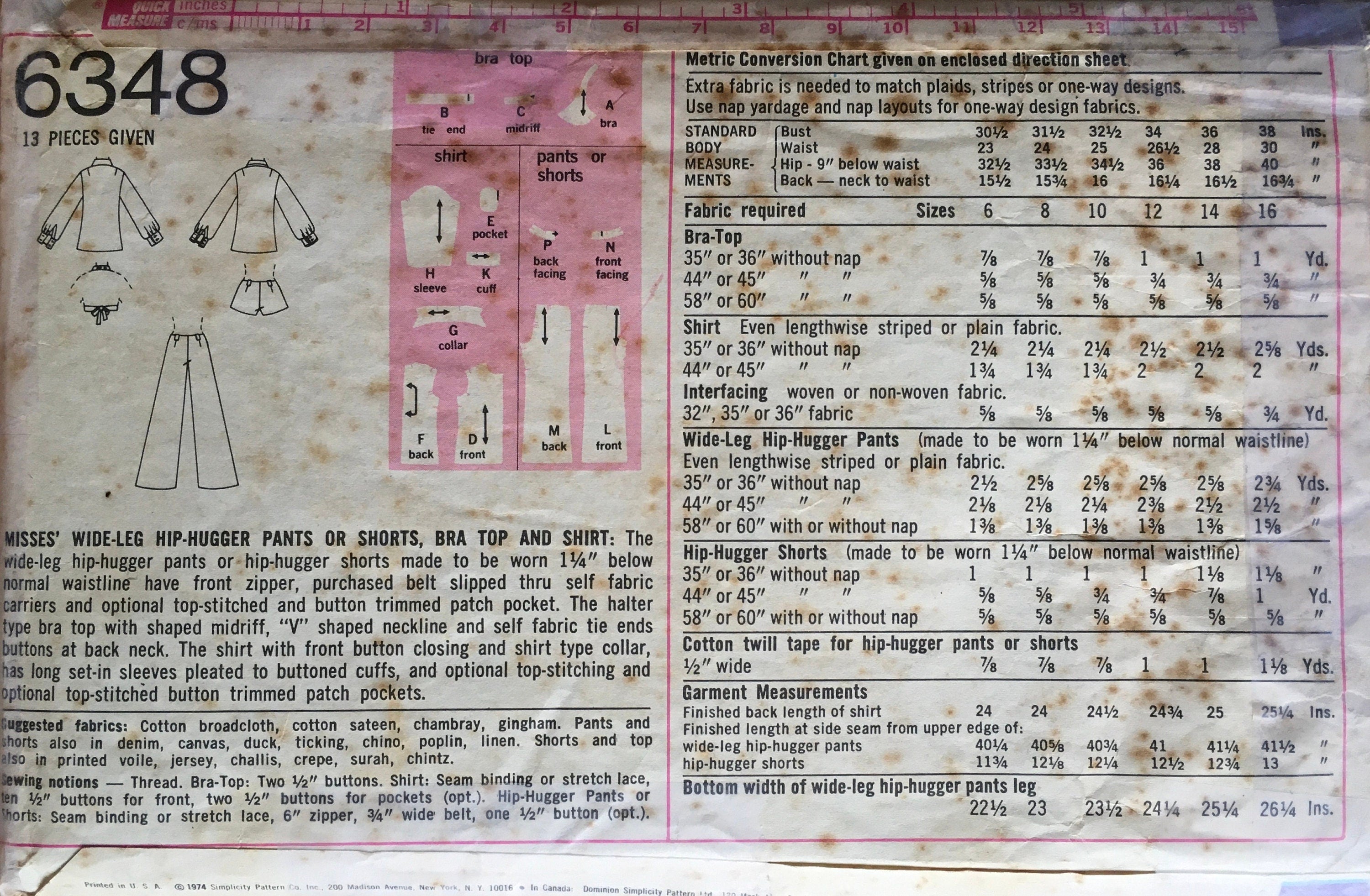 Simplicity 6348 Sewing Pattern (Vintage) CUT