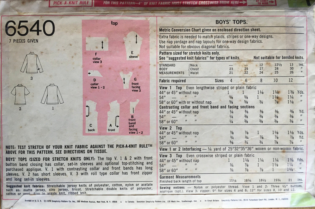 Simplicity 6540 Sewing Pattern (Vintage) CUT