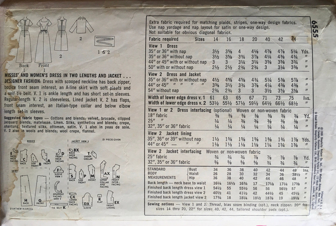 Simplicity 6555 Sewing Pattern (Vintage) CUT