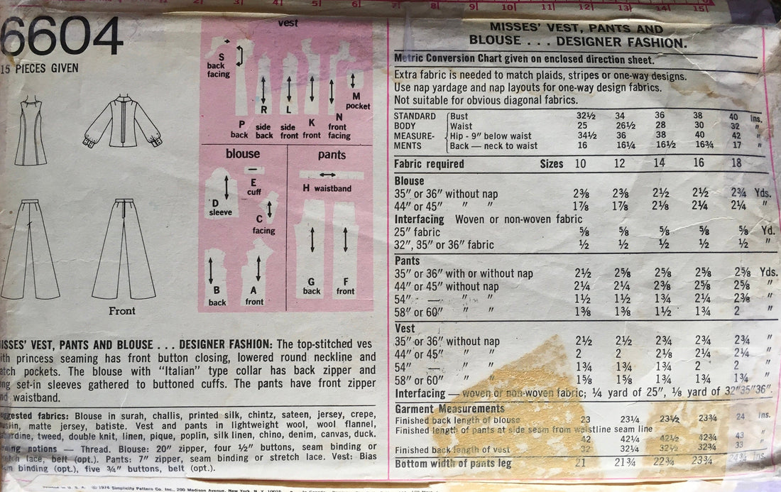Simplicity 6604 Sewing Pattern (Vintage) CUT