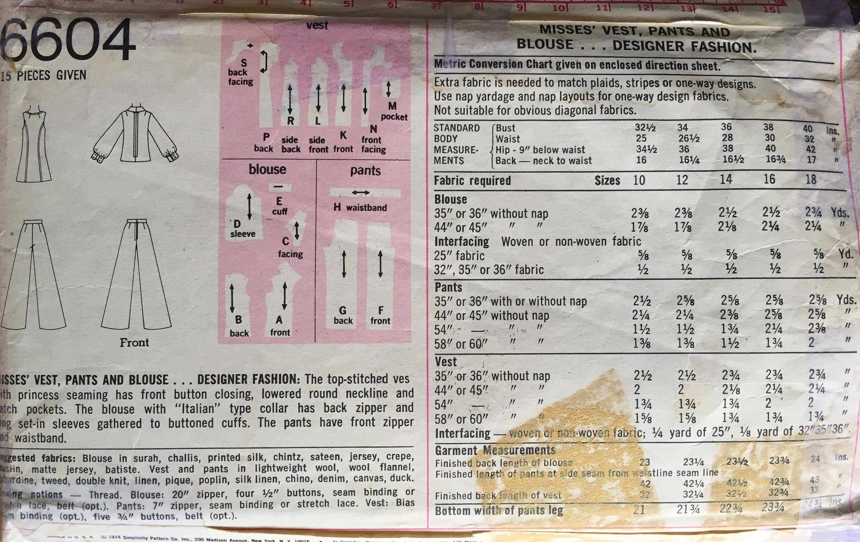 Simplicity 6604 Sewing Pattern (Vintage) CUT
