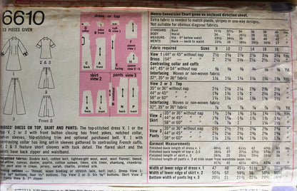 Simplicity 6610 Sewing Pattern (Vintage) CUT