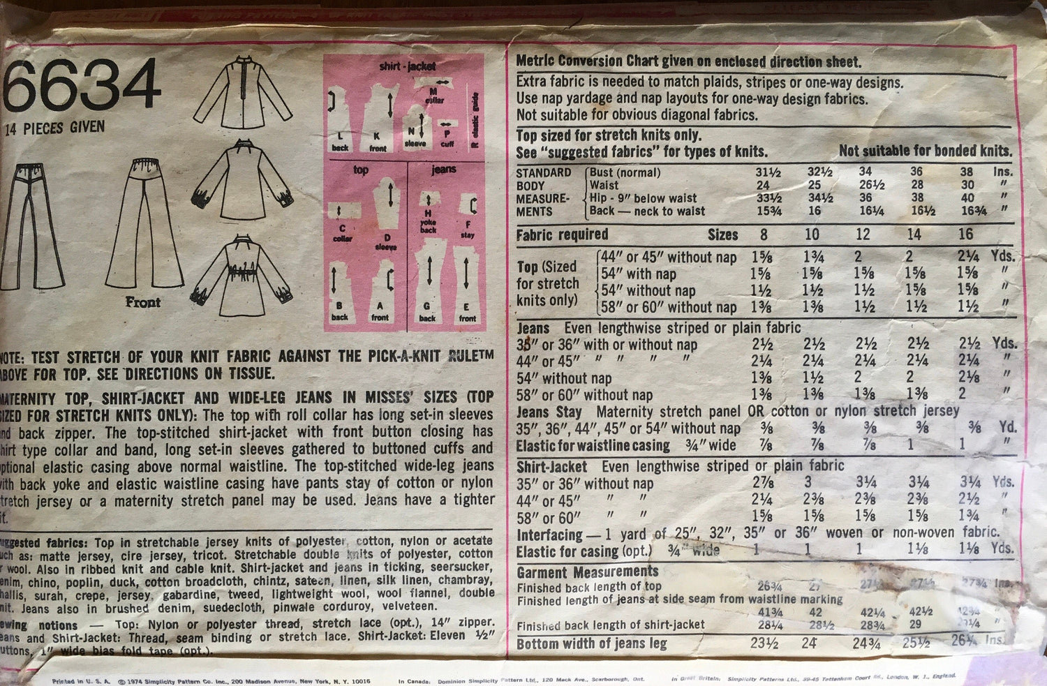 Simplicity 6634 Sewing Pattern (Vintage) CUT