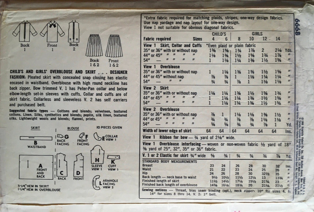 Simplicity 6668 Sewing Pattern (Vintage) CUT