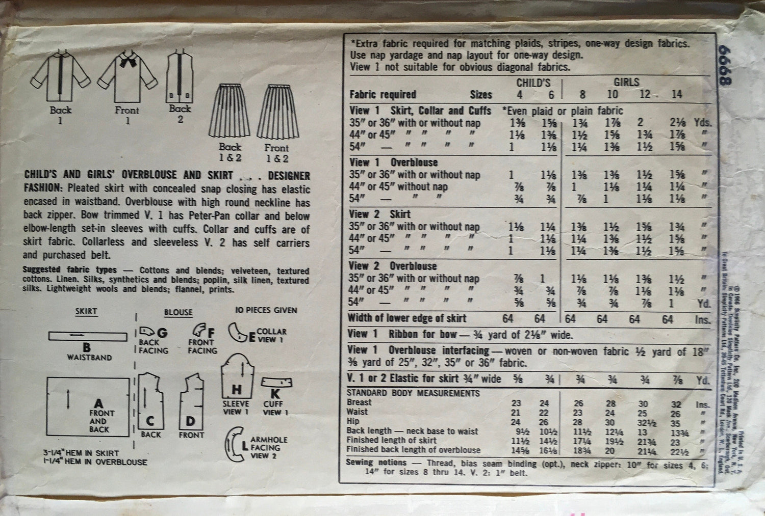Simplicity 6668 Sewing Pattern (Vintage) CUT